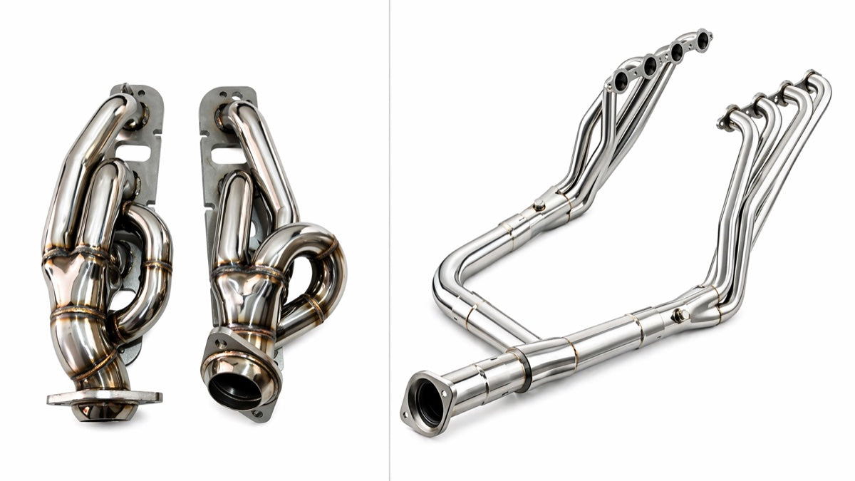 long tube headers vs shorty headers side by side comparison