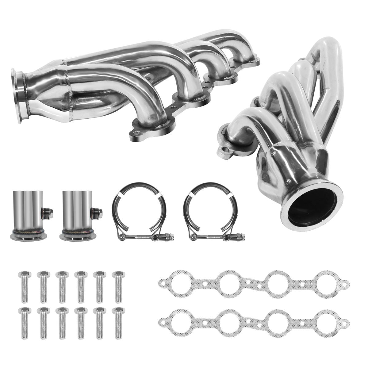 LS Swap Headers 3/4 Front Angle View Showing Primary Tube Layout and Collector Flange Surface for Chevy C10 Engine Bay