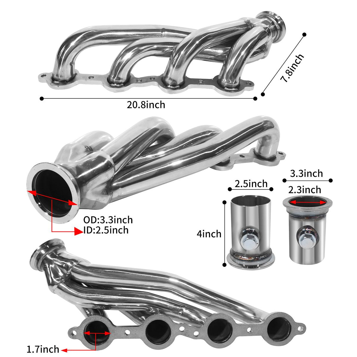 LS Swap Headers Dimensions 20.8inch 3.3inch 2.5inch