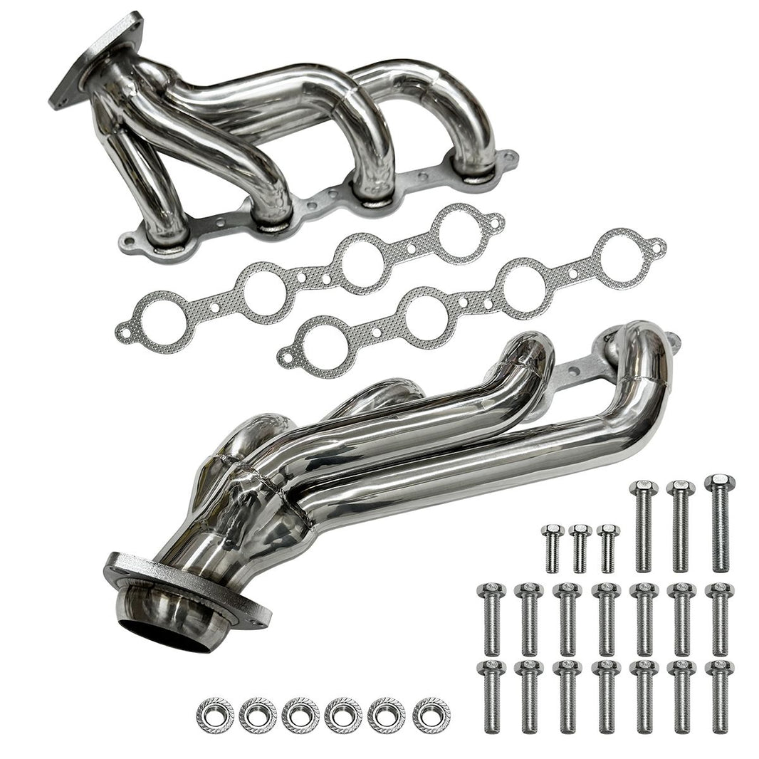 AMVirtuo Exhaust Headers for 2002-2016 Chevy Silverado 1500 2500HD 5.3L V8 T304 Stainless Steel Exhaust Manifold Replacement Direct Bolt-On