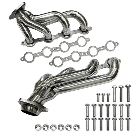 AMVirtuo Exhaust Headers for 2002-2016 Chevy Silverado 1500 2500HD 5.3L V8 T304 Stainless Steel Exhaust Manifold Replacement Direct Bolt-On