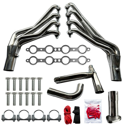 AMVirtuo Long Tube Headers 5.3 with Y-Pipe for 1999-2006 Chevy Silverado Sierra Avalanche Suburban Tahoe Yukon 4.8L 5.3L 6.0L V8 Exhaust Manifold