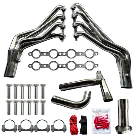 AMVirtuo Long Tube Headers 5.3 with Y-Pipe for 1999-2006 Chevy Silverado Sierra Avalanche Suburban Tahoe Yukon 4.8L 5.3L 6.0L V8 Exhaust Manifold