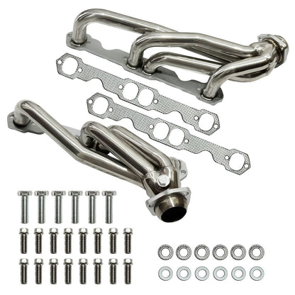 SBC Shorty Headers T304 Stainless Steel for 1988-1995 Chevy GMC C1500 K1500 Tahoe Yukon 305 350 Exhaust Manifold Replacement