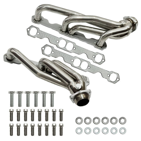 SBC Shorty Headers T304 Stainless Steel for 1988-1995 Chevy GMC C1500 K1500 Tahoe Yukon 305 350 Exhaust Manifold Replacement