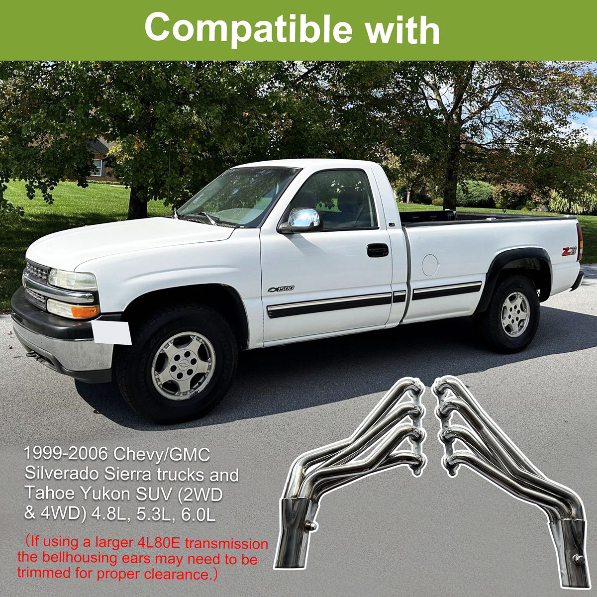 Silverado Exhaust Headers with Y-Pipe Fitment Chart 1999-2006 Chevy/GMC