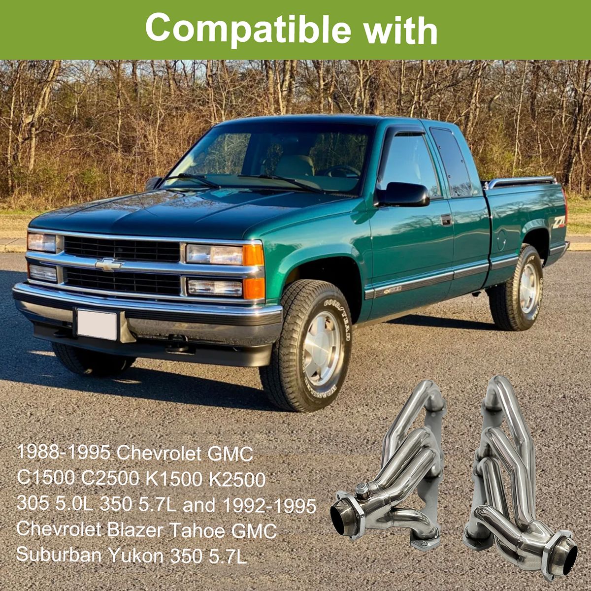 SBC Shorty Headers Fitment Chart 1988-1995 Chevrolet GMC; 305 5 0L 350 5.7L and 1992-1995