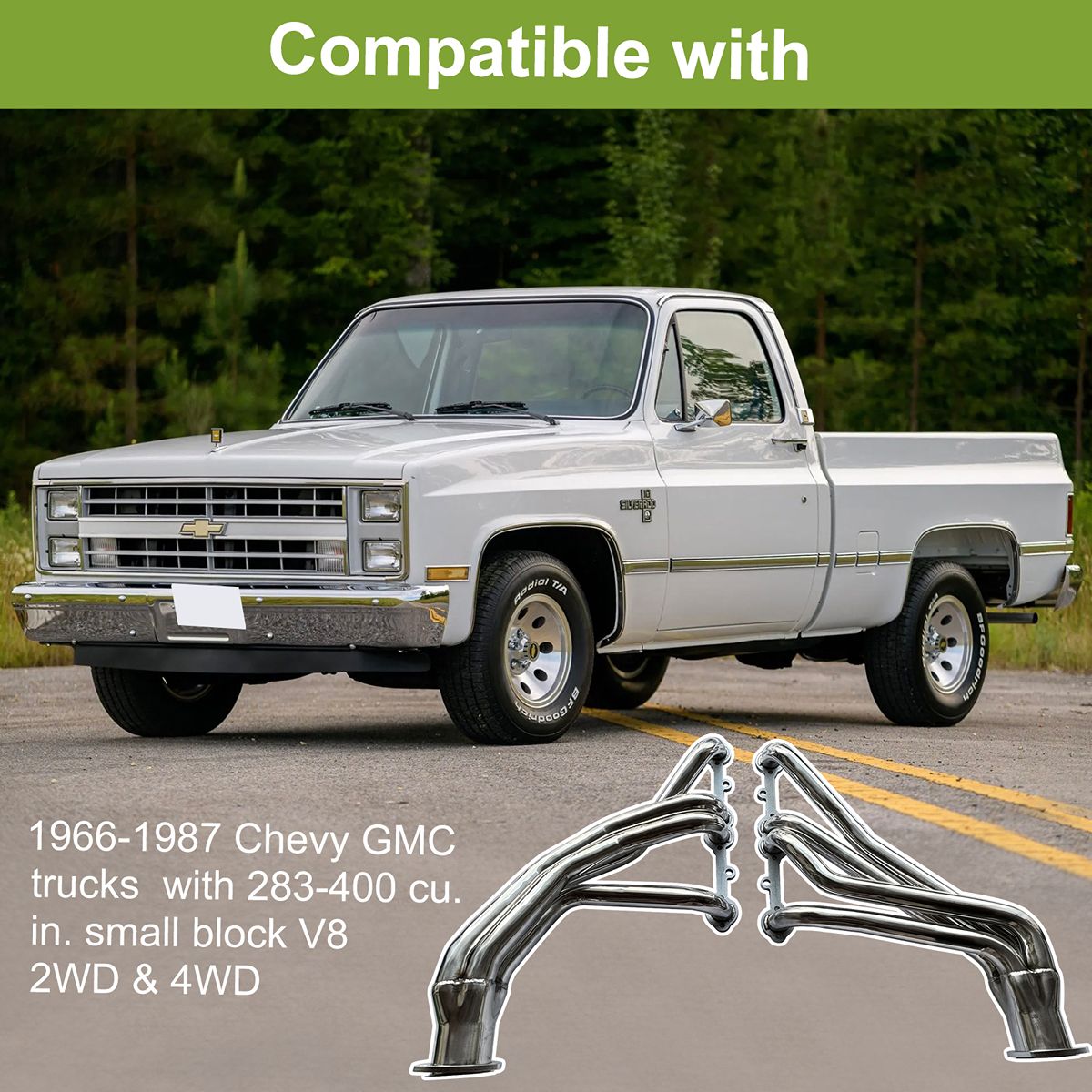 Chevy Blazer Long Tube Headers Fitment Chart Showing 1966-1987 Chevy GMC Blazer Suburban C10 K10 Small Block V8 Compatibility