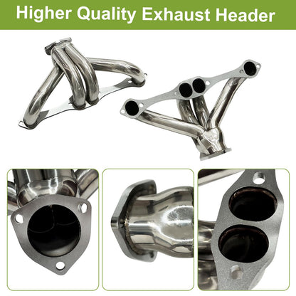 SBC Block Hugger Headers Tight Fit Design Showing Compact Tube Route Around Small Block Chevy Oil Pan Exhaust Manifold