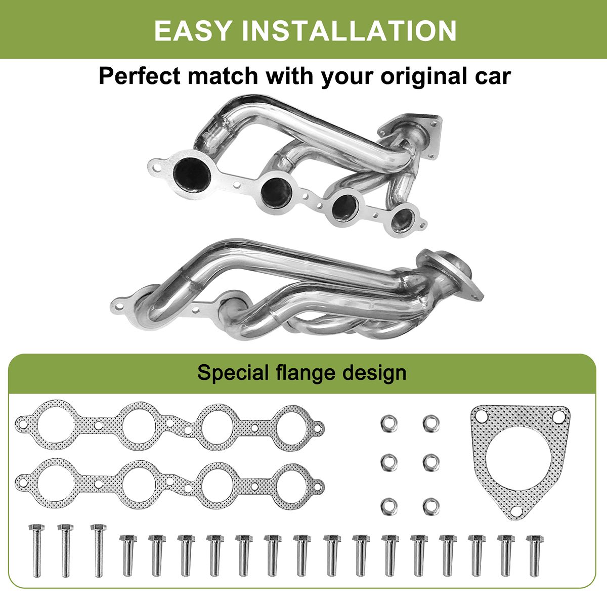 Silverado 5.3L Headers Side Profile View Showing Primary Tube Layout and Flange Connection for Chevy 1500 2500HD Exhaust