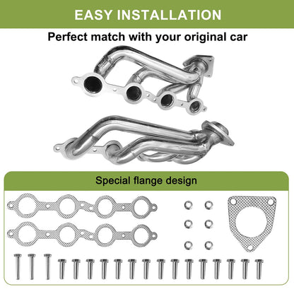 Silverado 5.3L Headers Side Profile View Showing Primary Tube Layout and Flange Connection for Chevy 1500 2500HD Exhaust