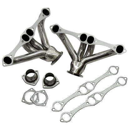 SBC Block Hugger Headers 45 Degree Angle Showing Compact Tube Route Around Small Block Chevy Oil Pan Exhaust Manifold