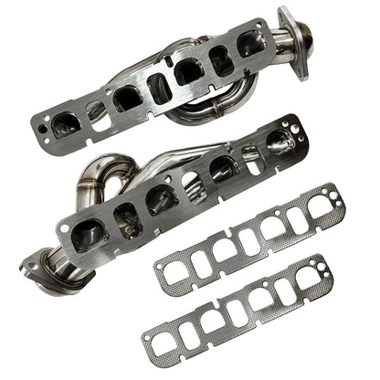 Dodge Ram HEMI Headers Installed in Truck Engine Bay Showing Starter AC Steering Clearance