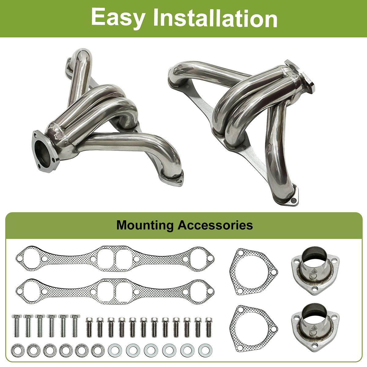 SBC Block Hugger Headers Direct Bolt-On Installation with Gaskets Hardware for Small Block Chevy 265-400 Exhaust Manifold