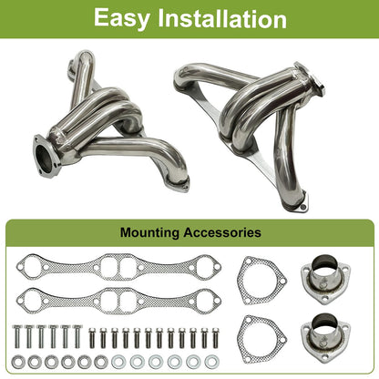 SBC Block Hugger Headers Direct Bolt-On Installation with Gaskets Hardware for Small Block Chevy 265-400 Exhaust Manifold