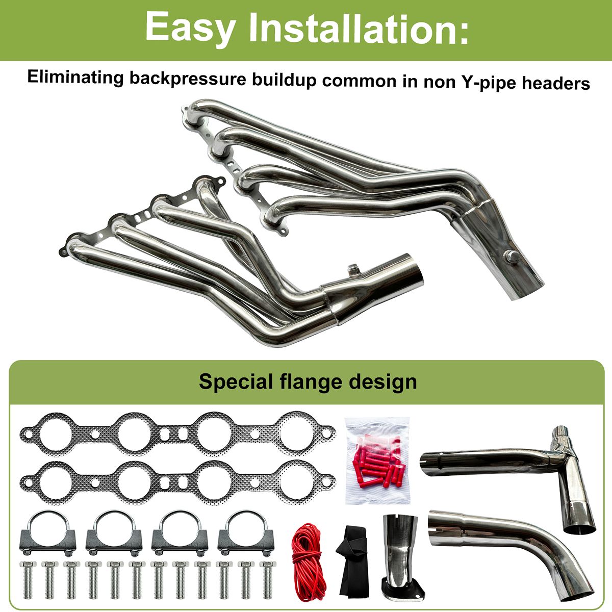 Silverado Headers with Y-Pipe Direct Bolt-On Installation Special Flange Design for 1999-2006 Chevy GMC V8 Exhaust