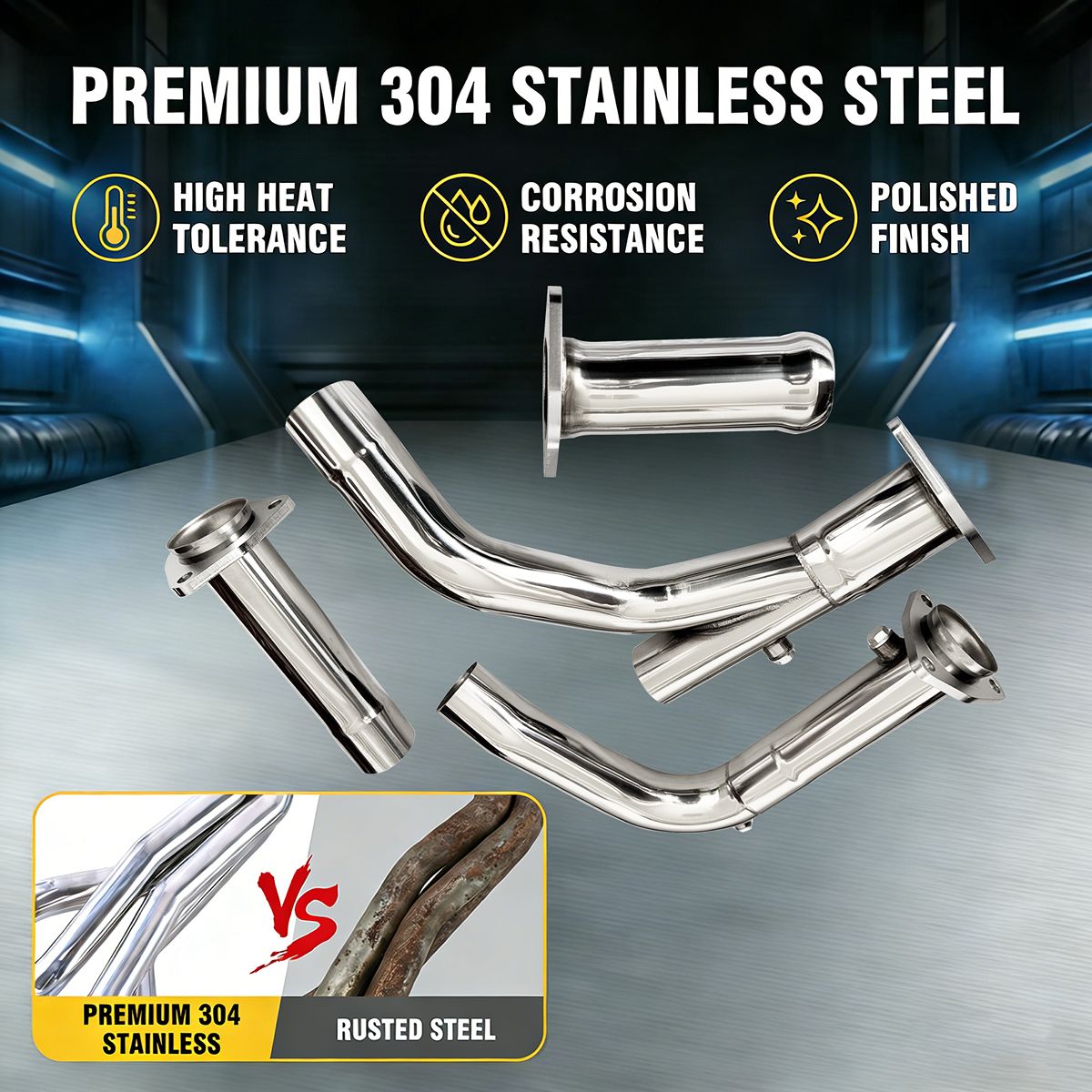 Silverado Long Tube Headers Premium T304 Stainless Steel Construction Showing Tube Wall Thickness and Polish for Chevy GMC V8 Horsepower