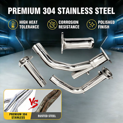 Silverado Long Tube Headers Premium T304 Stainless Steel Construction Showing Tube Wall Thickness and Polish for Chevy GMC V8 Horsepower