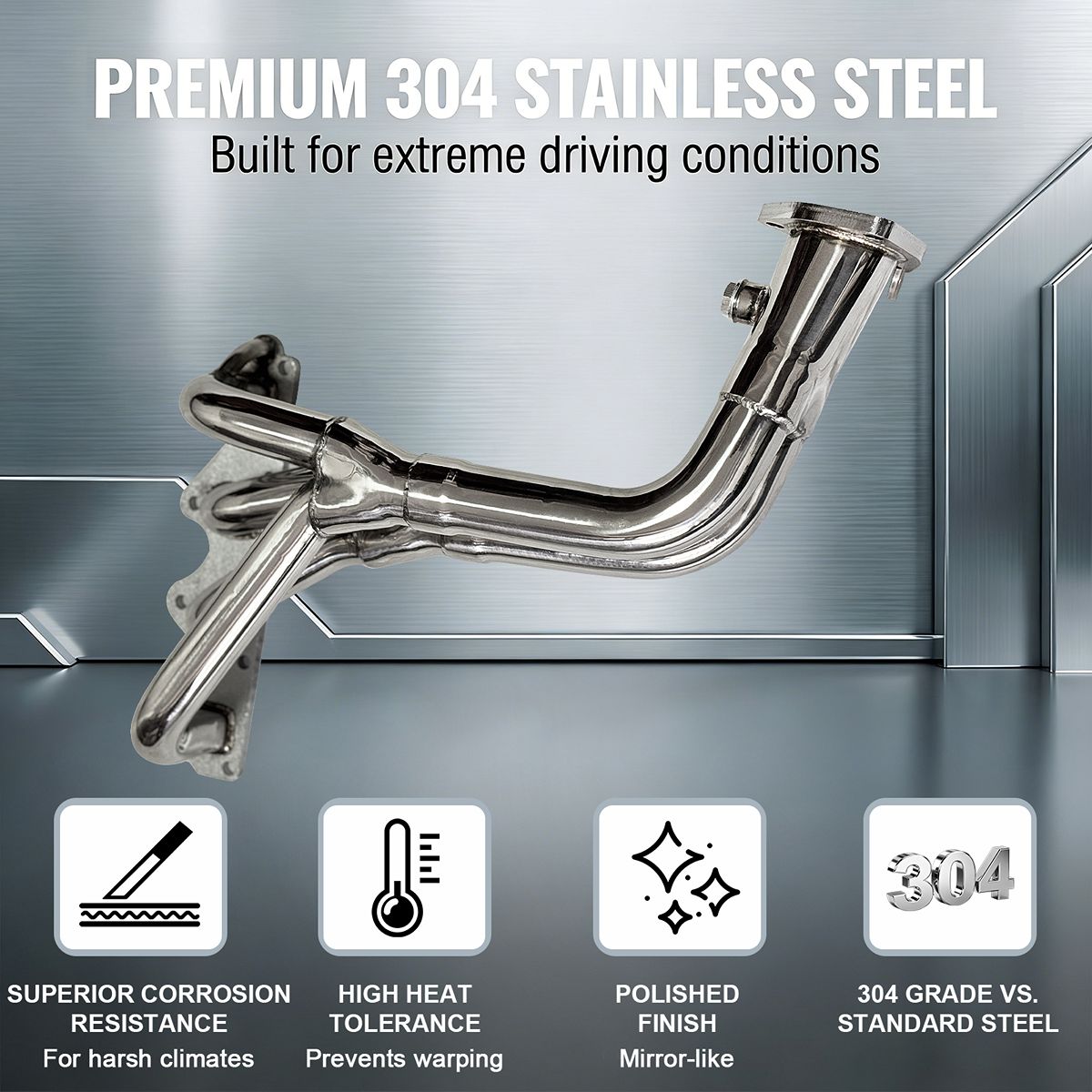 Geo Tracker Suzuki Header Polished T304 Stainless Steel Body Showing Corrosion Resistant Finish for 1.3L 1.6L Exhaust Manifold