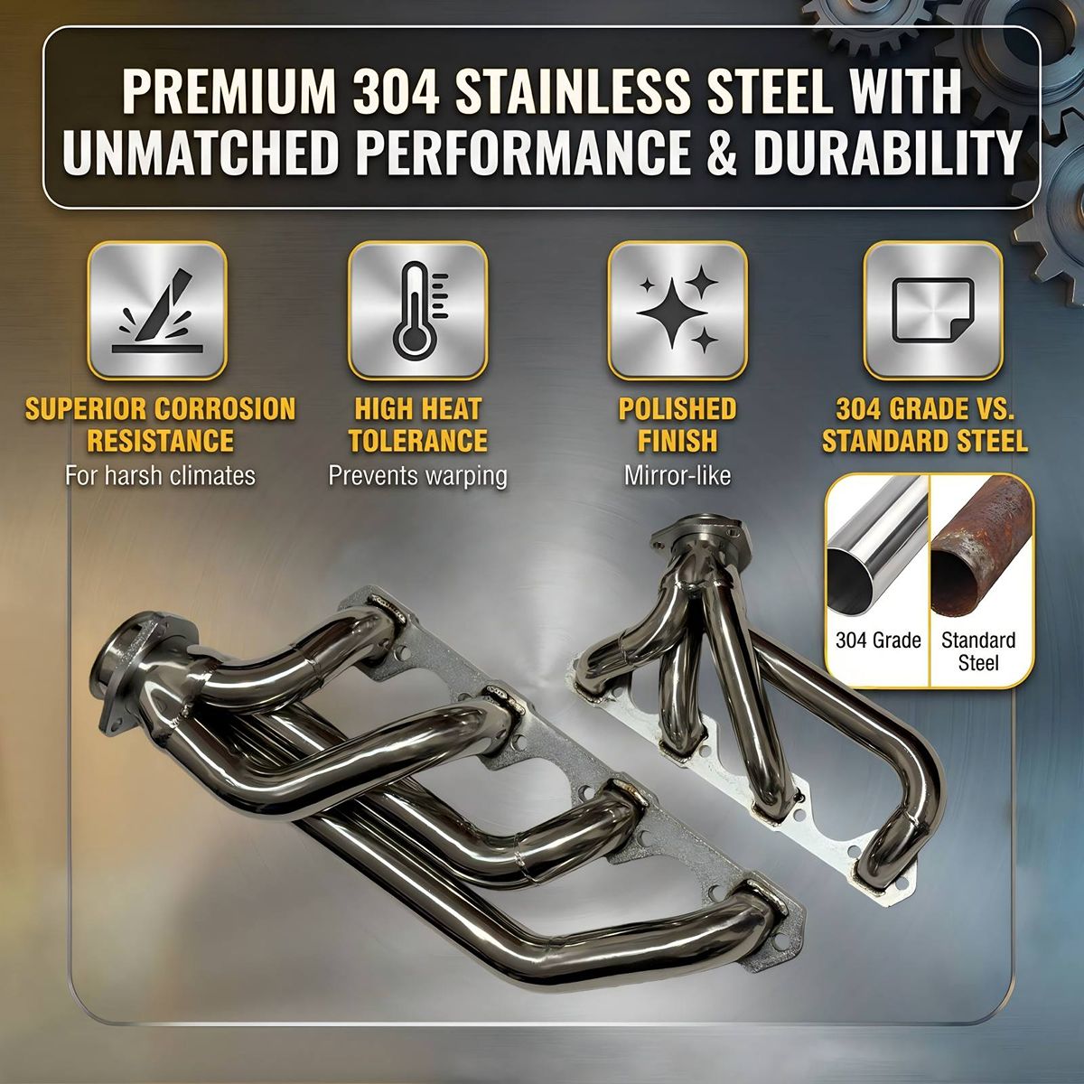 Ford Mustang 289 302 Shorty Headers Polished T304 Stainless Steel Surface Showing Mirror Finish and Tube Bend Quality for Headers