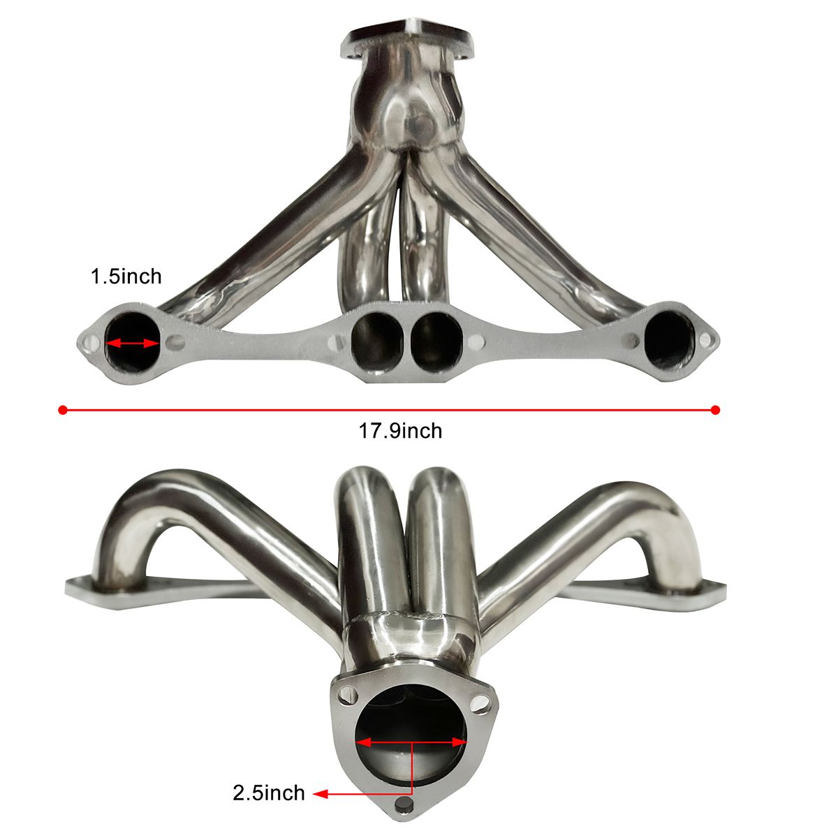SBC Block Hugger Headers Dimension Specification 1.5in Primary 17.9in Overall 2.5in Collector for Small Block Chevy Exhaust