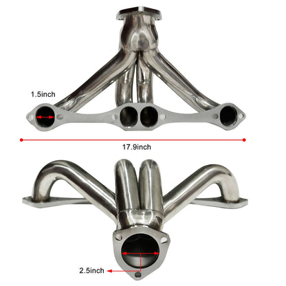SBC Block Hugger Headers Dimension Specification 1.5in Primary 17.9in Overall 2.5in Collector for Small Block Chevy Exhaust
