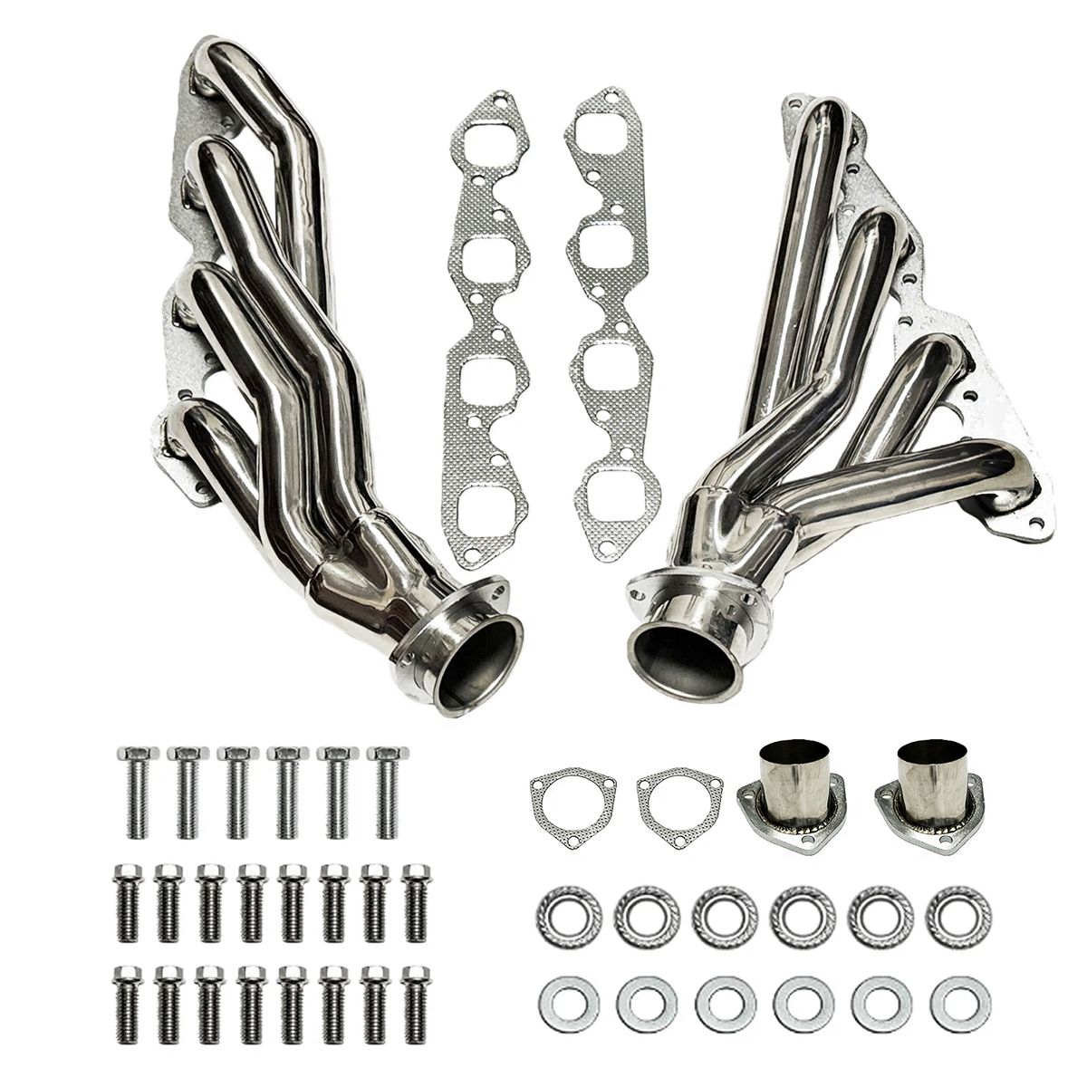 Chevy Big Block Shorty Headers Exhaust Pipe Connection Showing 3 Inch Collector Outlet for 396 454 Mark IV Engine