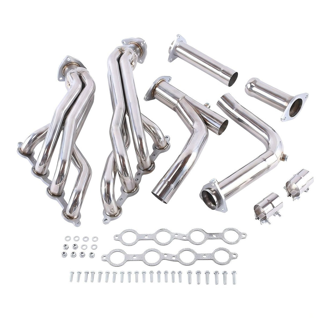 AMVirtuo Long Tube Headers 5.3 Exhaust Manifold Upgrade for 2007-2014 Chevy Silverado GMC Sierra Tahoe Yukon 4.8L 5.3L 6.0L 6.2L V8 Stainless Steel Horsepower