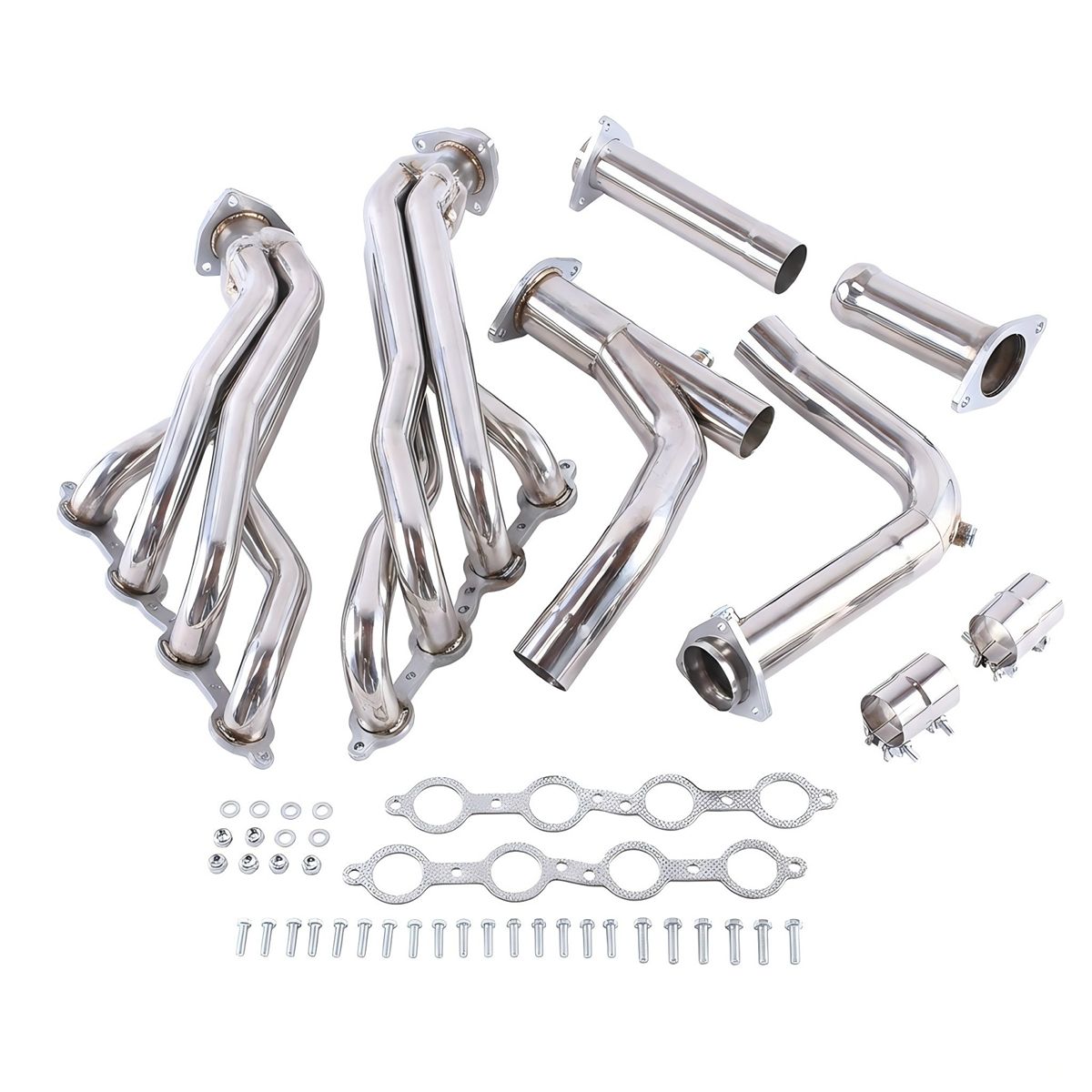 AMVirtuo Long Tube Headers 5.3 Exhaust Manifold Upgrade for 2007-2014 Chevy Silverado GMC Sierra Tahoe Yukon 4.8L 5.3L 6.0L 6.2L V8 Stainless Steel Horsepower