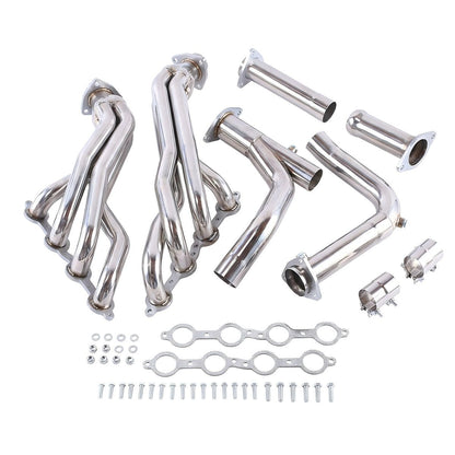 AMVirtuo Long Tube Headers 5.3 Exhaust Manifold Upgrade for 2007-2014 Chevy Silverado GMC Sierra Tahoe Yukon 4.8L 5.3L 6.0L 6.2L V8 Stainless Steel Horsepower