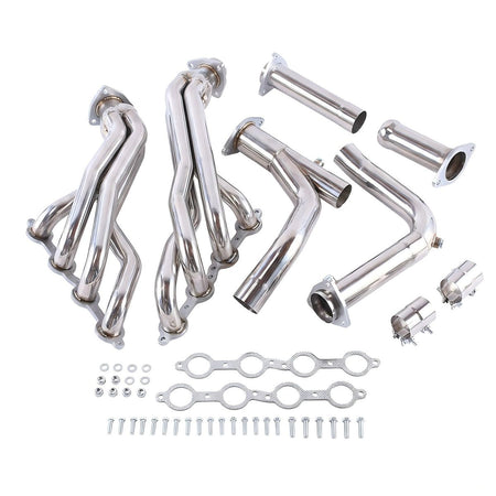 AMVirtuo Long Tube Headers 5.3 Exhaust Manifold Upgrade for 2007-2014 Chevy Silverado GMC Sierra Tahoe Yukon 4.8L 5.3L 6.0L 6.2L V8 Stainless Steel Horsepower