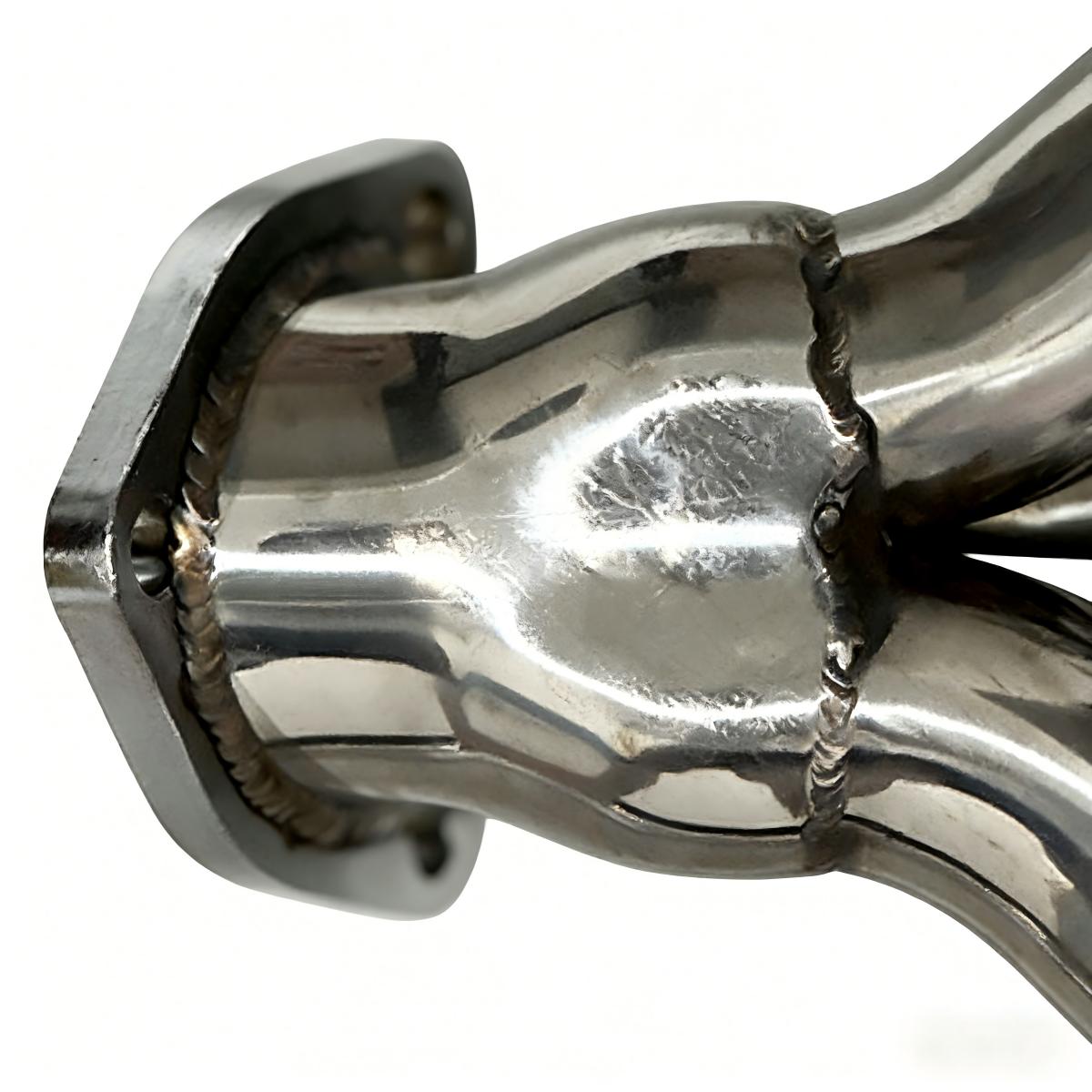 SBC Block Hugger Headers Alternate Angle Showing Compact Tube Route Under Chassis Rails