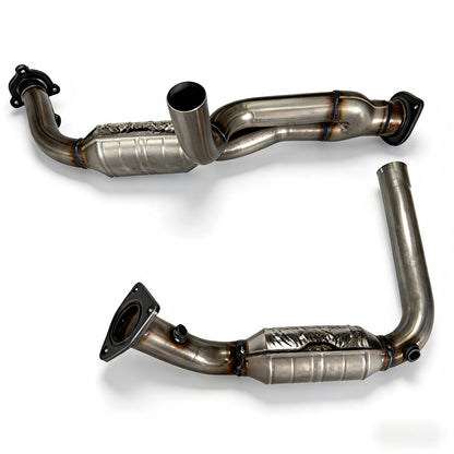 Silverado Catalytic Converter Side Profile View Showing Outlet Exhaust Pipe and Heat Shield for 1999-2006 Chevy GMC