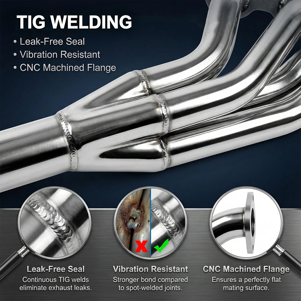 Honda Civic D-Series Headers TIG Welded Joint and CNC Machined Flange Showing 4-2-1 Tube Quality for D15 D16 Exhaust