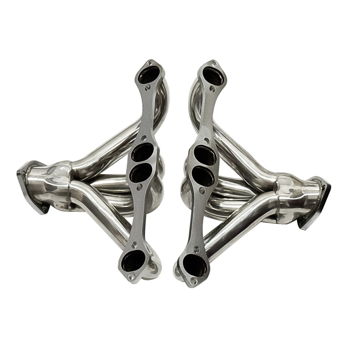 SBC Block Hugger Headers Collector Merge Close-Up Showing 2.5 Inch Stainless Steel Outlet Flange and TIG Weld Bead