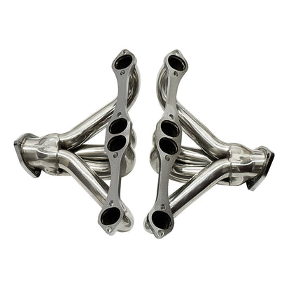 SBC Block Hugger Headers Collector Merge Close-Up Showing 2.5 Inch Stainless Steel Outlet Flange and TIG Weld Bead