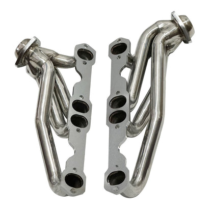 SBC Shorty Headers Complete Assembly Showing Both Sides 3 Inch Collector Outlet Ready for 1988-1995 Chevy GMC Exhaust Manifold Install