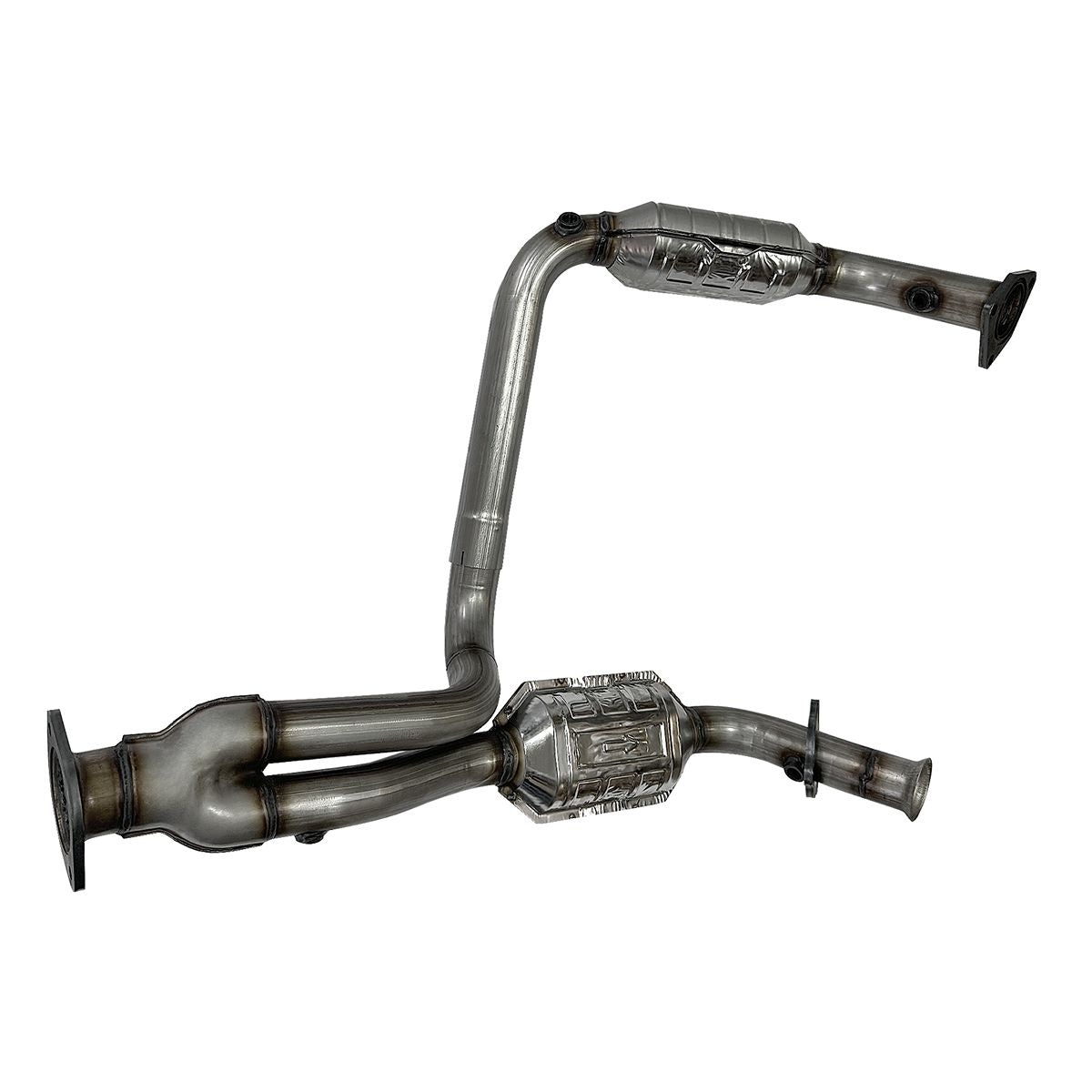Silverado Catalytic Converter Complete Unit Front and Rear View Showing Heat Shield and O2 Sensor Port for 1999-2006 Chevy Direct Fit