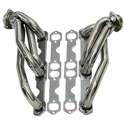 SBC Shorty Headers 45 Degree View Showing Tube Routing Around 1988-1995 Chevy Small Block Oil Pan Exhaust Manifold
