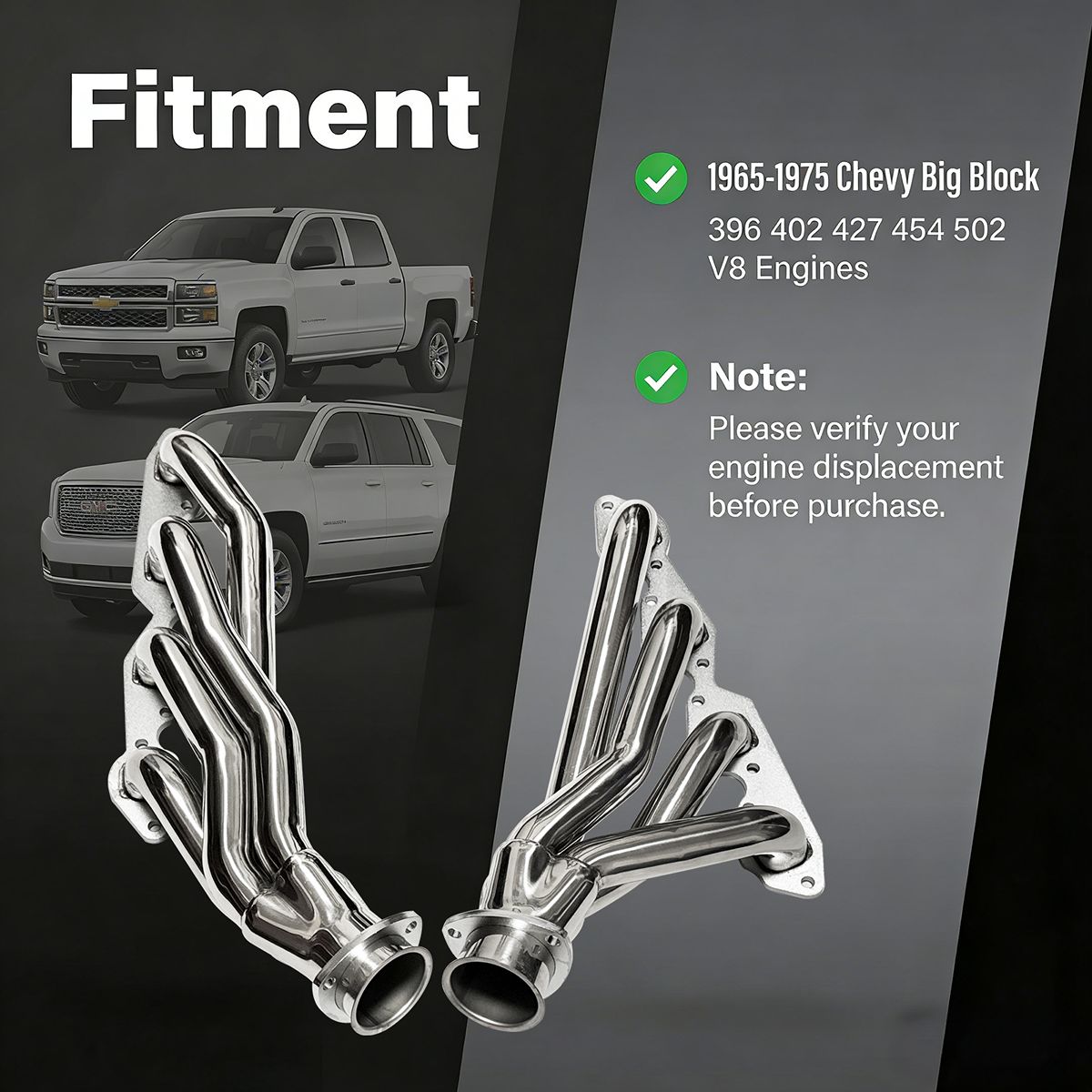 Chevy Big Block Shorty Headers Fitment Chart 1965-1975 Chevy Big Block