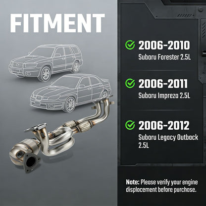 Subaru Catalytic Converter Fitment Chart Showing 2006-2012 Forester Impreza Legacy Outback 2.5L H4 Compatibility