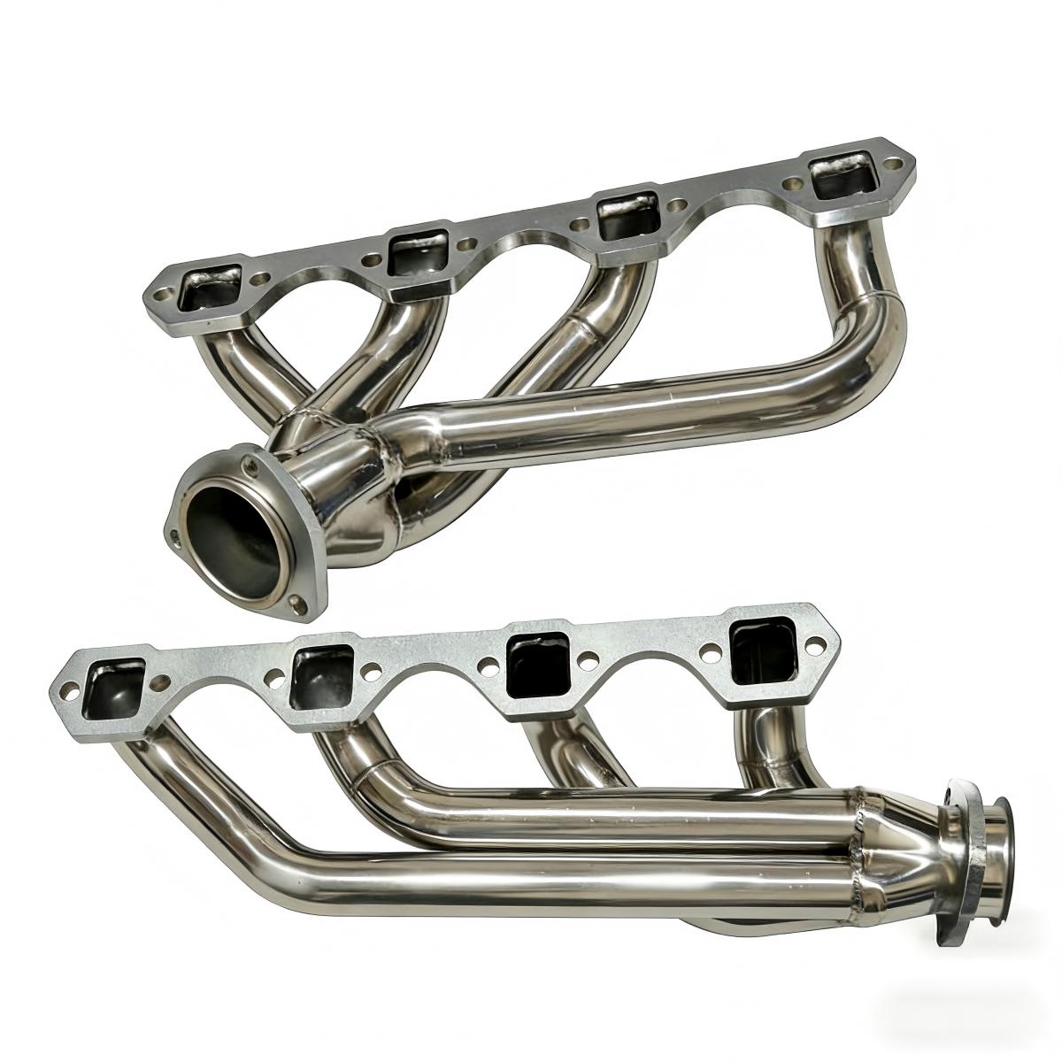 Ford Mustang 289 302 Shorty Headers Rear View Showing 3 Inch Collector Outlet Flange and Exhaust Flow Direction for Headers