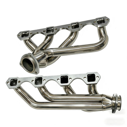 Ford Mustang 289 302 Shorty Headers Rear View Showing 3 Inch Collector Outlet Flange and Exhaust Flow Direction for Headers