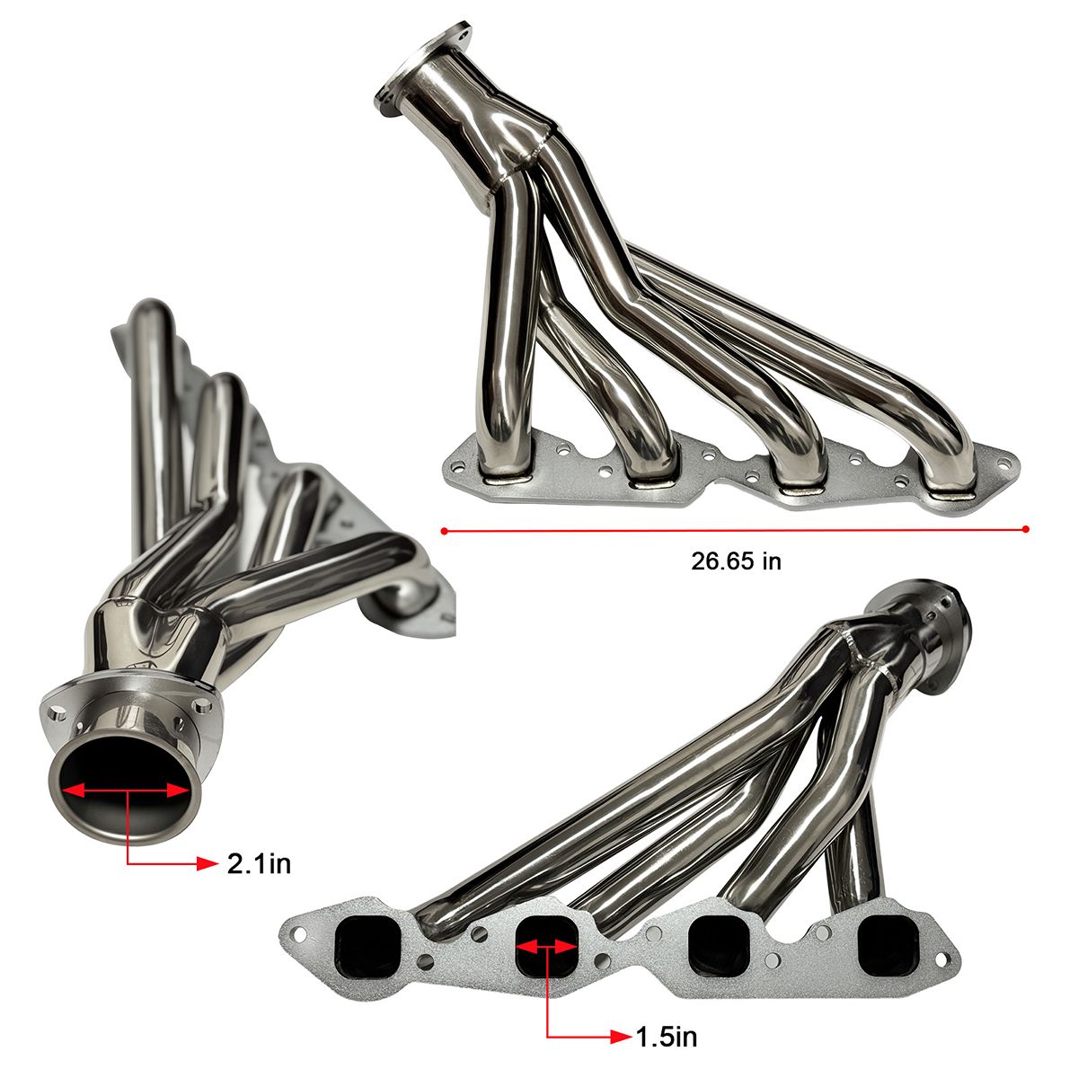 Chevy Big Block Shorty Headers Dimensions 26.65in x 2.1in x 1.5in