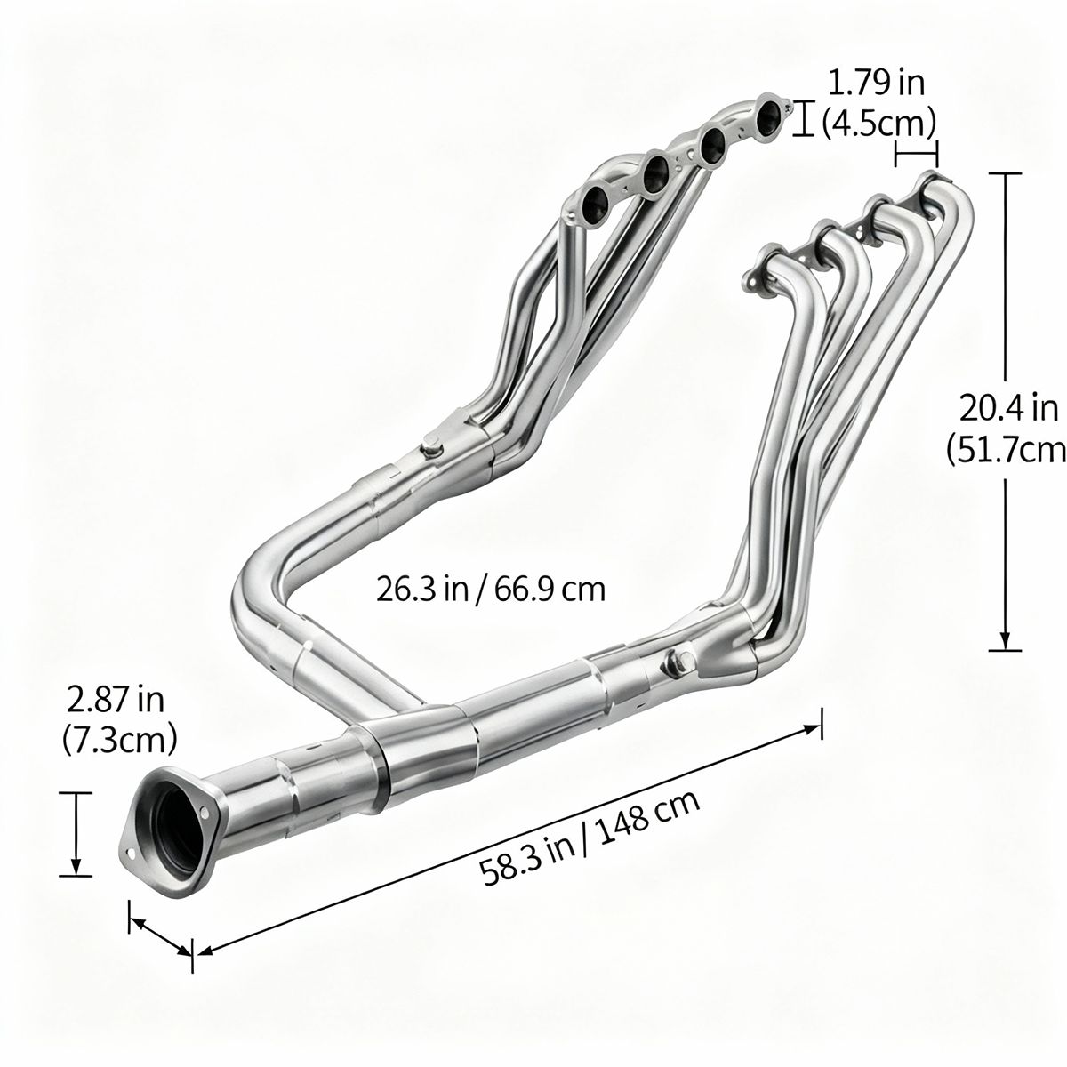 Silverado Headers with Y-Pipe Dimension Specification 1.79in Primary 20.4in Length 26.3in Y-Pipe for Chevy GMC V8 Exhaust